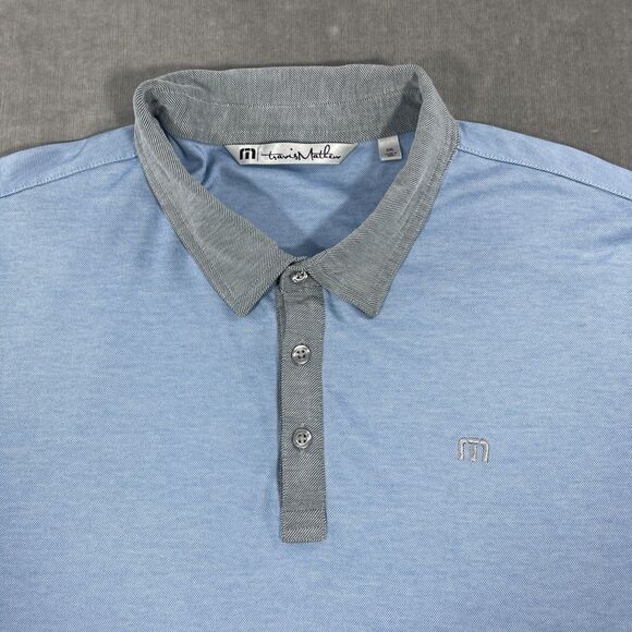 Travis Mathew Mens XXL Blue Gray Collar Golf Polo Shirt - Picture 2 of 7